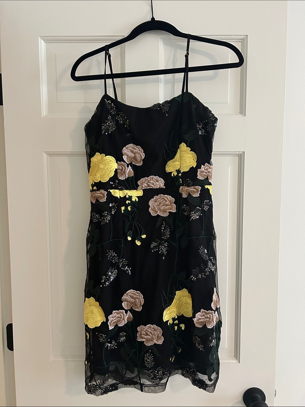 Lulus Black Floral Embroidered Spaghetti Strap Dress